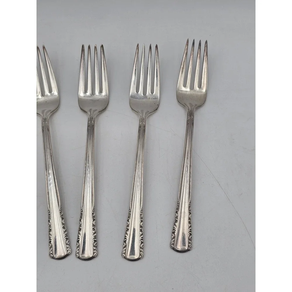 6 Holmes & Edwards May Queen Silverplate salad Forks 6.5 Inch IS Inlaid 1951